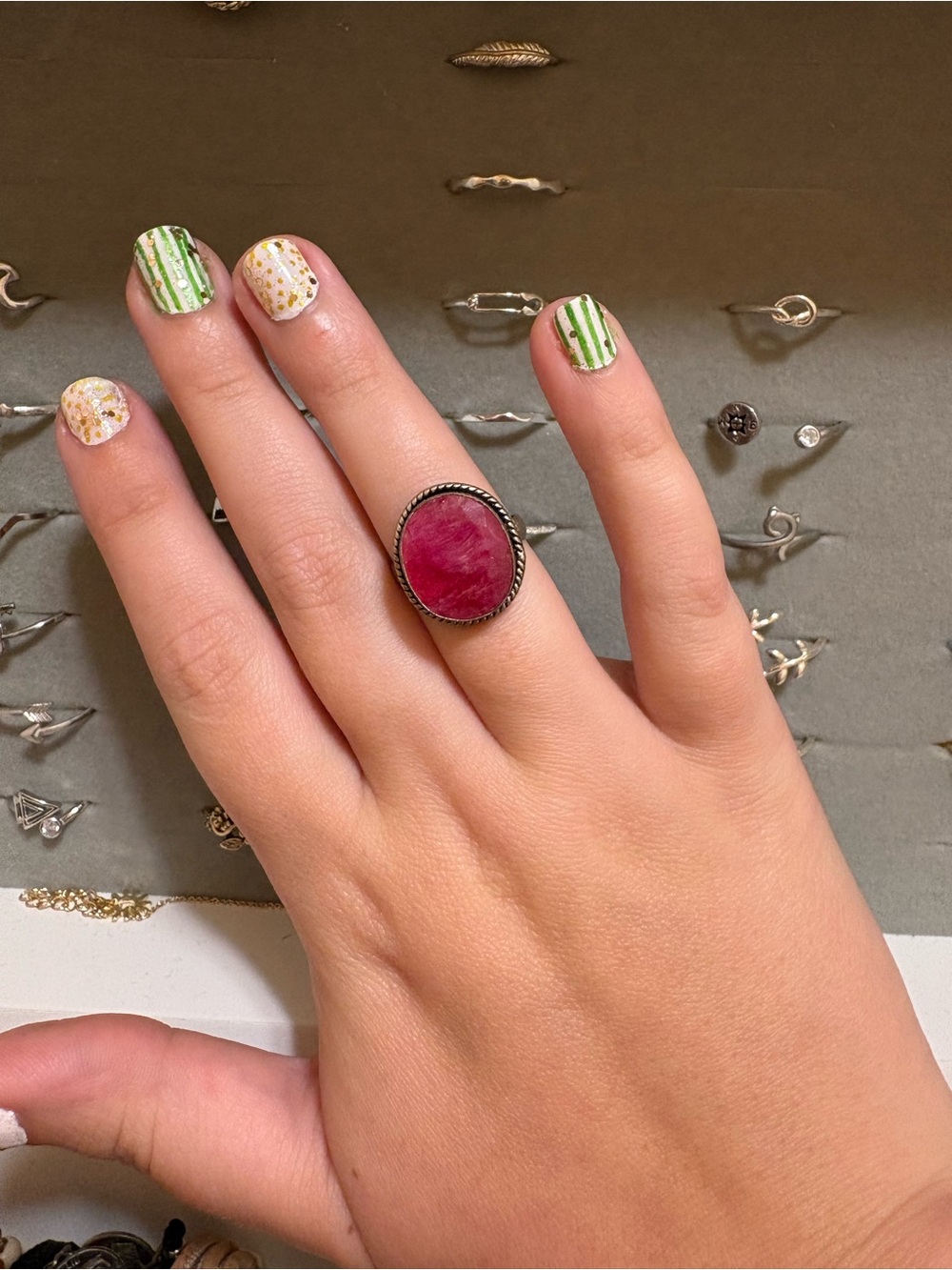 Women's vintage sterling Silver Ring with Oval Pink Stone - Fashion Statement